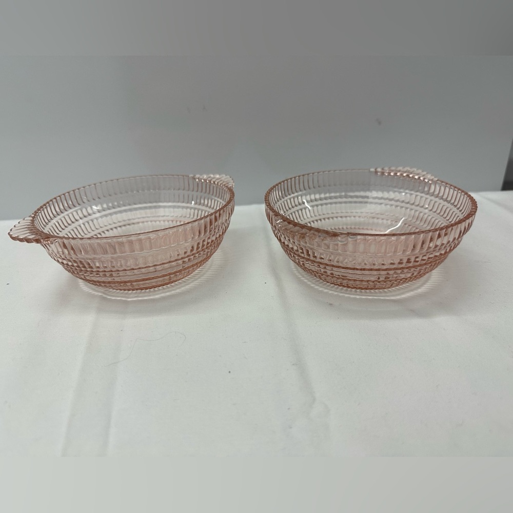 Vintage Pink Depression Glass Queen Mary Ribbed Handled Bowls, set of (2)